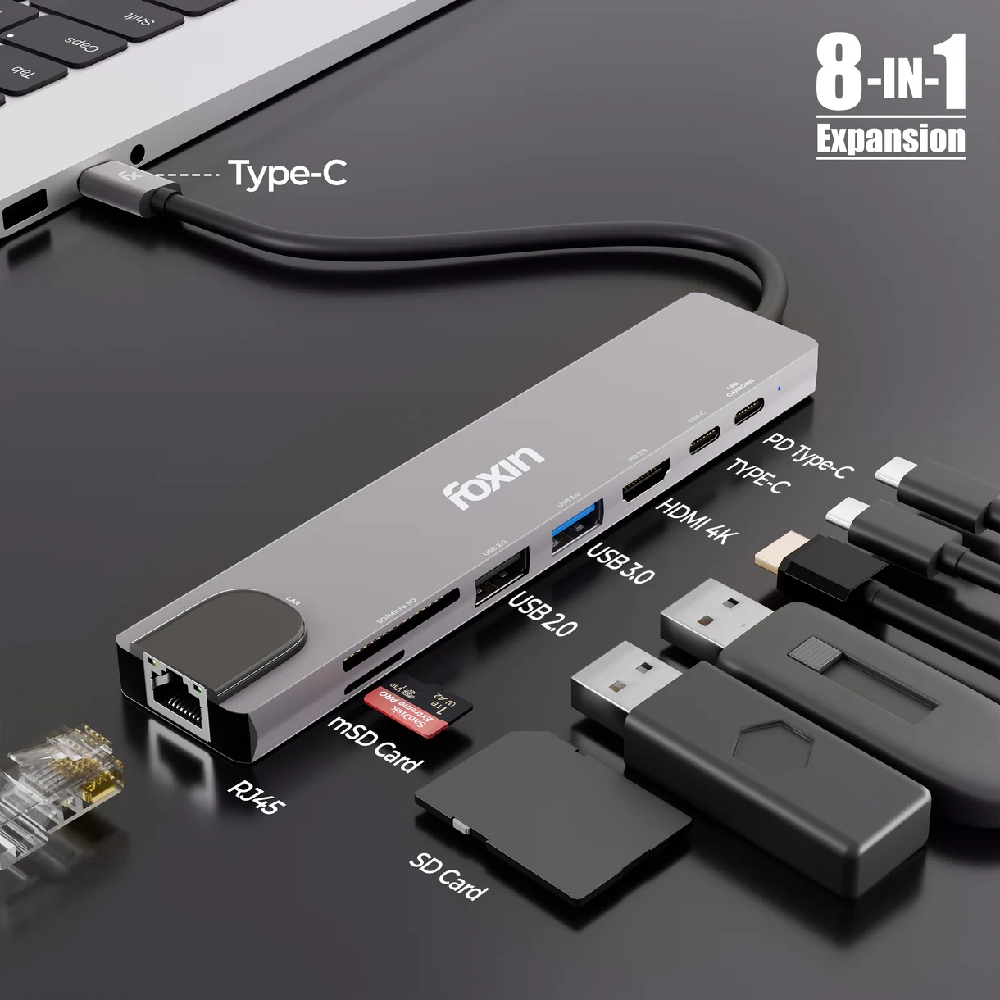 Foxin  Type-C Hub 8 in 1 (HDMI | USB 3.0 | PD) C-HUB 8 view 2